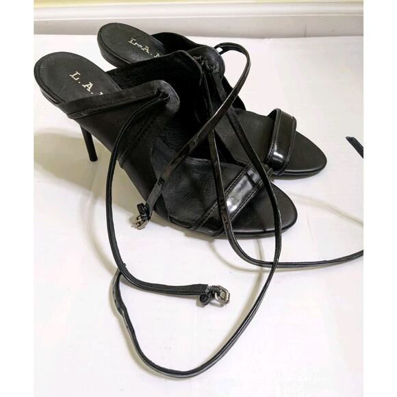 L.A.M.B. Bambi Gwen Stefani Heels Sandals Shoes Size 7.5 7 1/2 Leather Strappy - Picture 2 of 11